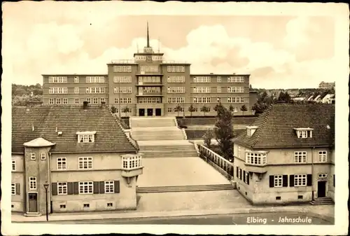 Ak Elbląg Elbing Westpreußen, Jahnschule, Freitreppe