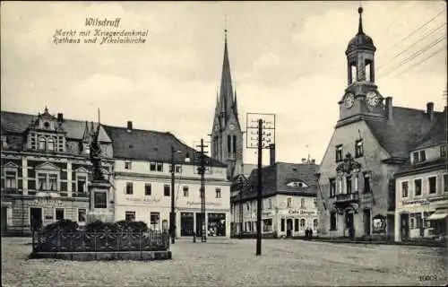 Ak Wilsdruff in Sachsen, Markt, Kriegerdenkmal, Rathaus, Nikolaikirche