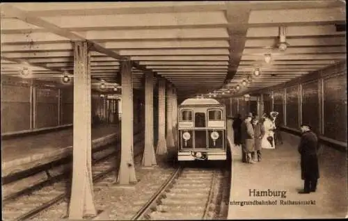 Ak Hamburg Mitte Altstadt, Untergrundbahnhof Rathausmarkt mit U-Bahn