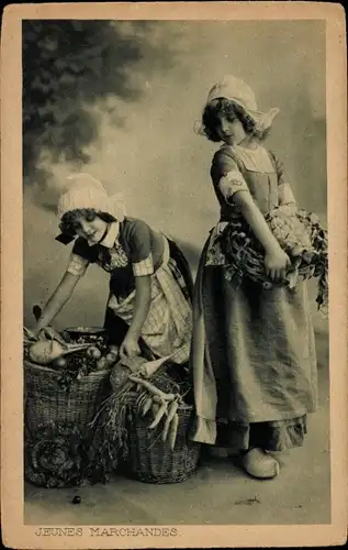 Ak Zwei Mädchen in belgischen Trachten, Händlerinnen, Körbe