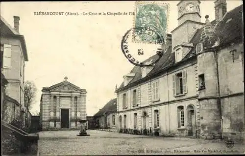 Ak Blérancourt Aisne, Hof und Kapelle