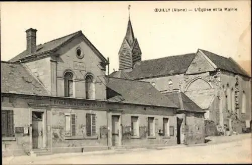 Ak Oeuilly Aisne, Die Kirche und die Schule