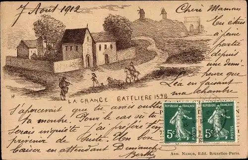 Künstler Ak Paris XX Ménilmontant, Grange Batelière 1528, Reiter, Windmühle