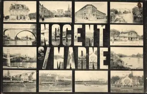 Buchstaben Ak Nogent sur Marne Val de Marne, Teilansichten, Les Ecoles, Le Casino, Pont