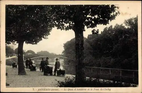 Ak Asnières sur Seine Hauts-de-Seine, Le Quai d'Asnieres et le Pont de Clichy