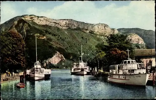 Ak Annecy Haute Savoie, Hafen und Mont Veyrier