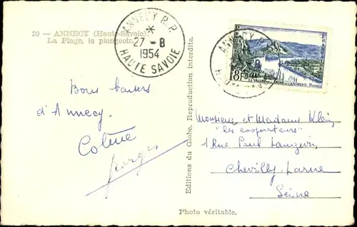 Ak Annecy Haute Savoie, Der Strand, das Sprungbrett