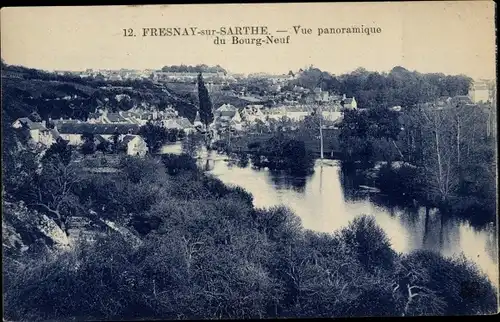 Ak Fresnay sur Sarthe, Panoramablick auf Bourg-Neuf