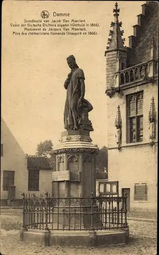 Ak Damme Westflandern, Statue von Jacob von Maerlant