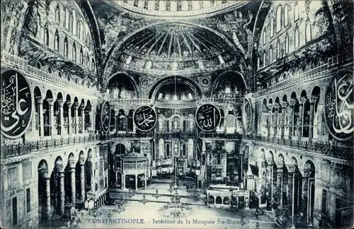 Ak Konstantinopel Istanbul Türkei, Innenraum der Sophia Moschee