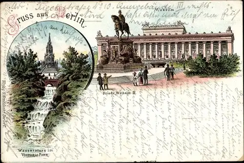 Litho Berlin, Museum, Reiterstandbild Friedrich Wilhelm III, Wassersturz Victoriapark Kreuzberg