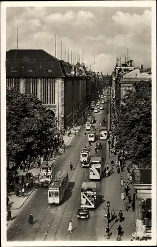 Ak Berlin, Leipziger Straße, Straßenbahnen