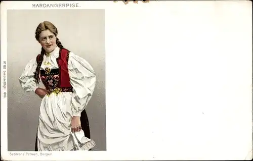 Ak Hardangerpige, Frau in norwegischer Tracht