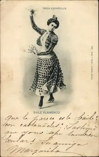 Ak Spanische Volkstracht, Frau tanzt Flamenco, Tanz
