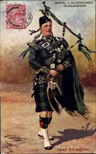 Künstler Ak Payne, Argyll and Sutherland Highlanders, Piper, volle Uniform