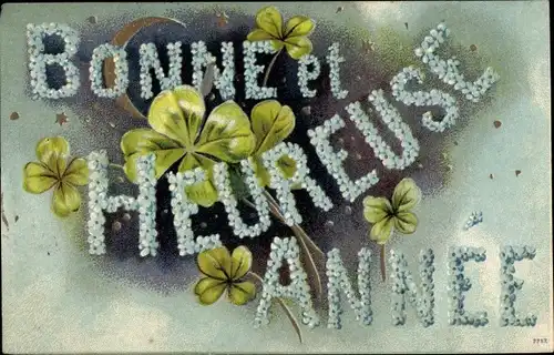 Präge Ak Glückwunsch Neujahr, Glücksklee, Vergissmeinnicht