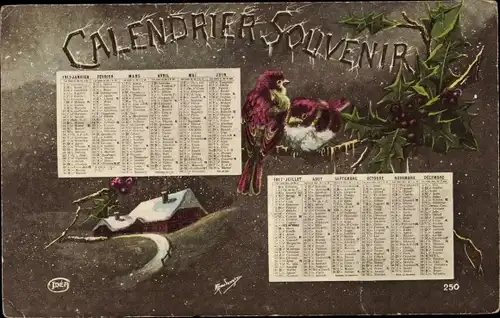 Ak Kalender, Vögel, Stechpalme, Wohnhaus