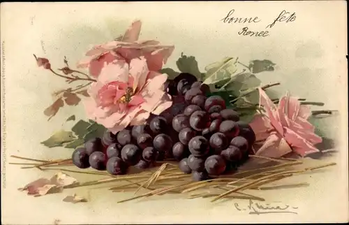 Künstler Litho Klein, Catharina, Stillleben mit Weintrauben und Rosen