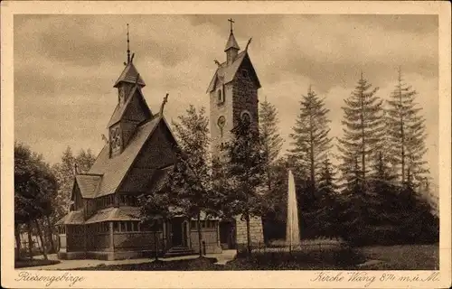 Ak Karpacz Górny Brückenberg Krummhübel Riesengebirge Schlesien, Kirche Wang