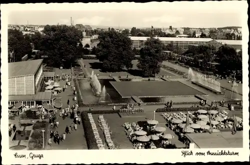 Ak Essen im Ruhrgebiet, Gruga, Blick vom Aussichtsturm, Wasserfontäne