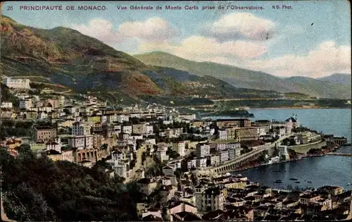 Ak Monte Carlo Monaco, Gesamtansicht vom Observatorium aus