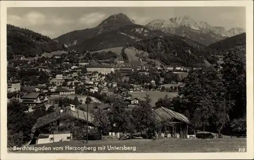 Ak Berchtesgaden in Oberbayern, Blick vom Herzogberg, Ortsansicht, Untersberg