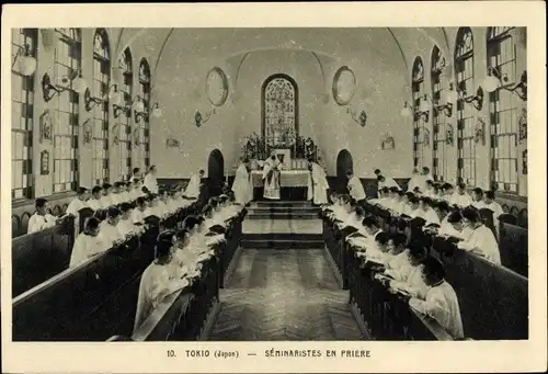 Ak Tokio Präf. Tokio Japan, Seminaristen im Gebet