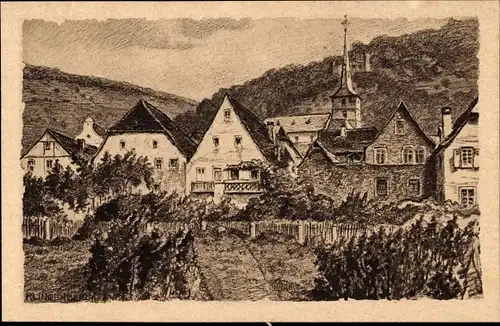 Künstler Ak Klingenberg am Main Unterfranken, Ortsansicht