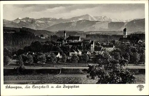 Ak Schongau in Oberbayern, Gesamtansicht, Zugspitze