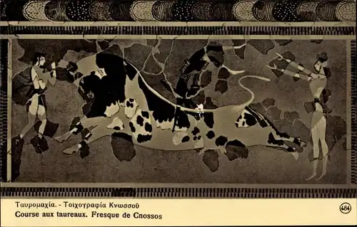 Ak Knossos Griechenland, Stierlauf, Fresko von Knossos