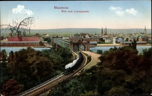 Ak Mannheim in Baden, Ortsansicht Ludwigshafen, Brücke, Eisenbahn