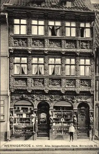 Ak Wernigerode am Harz, Altes holzgeschnitztes Haus, Breitestraße 72