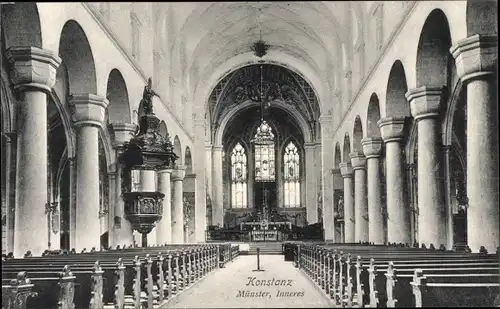 Ak Konstanz am Bodensee, Münster, Innenansicht, Kanzel, Altar