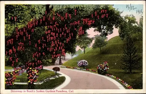 Ak Pasadena, Kalifornien, USA, Auffahrt in Busch's Sunken Gardens