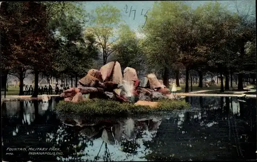 Ak Indianapolis Indiana USA, Militärpark, Brunnen