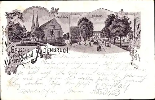 Litho Nordseebad Altenbruch Cuxhaven, St. Nikolai-Kirche, Markt