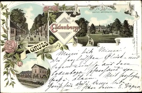 Litho Cadenberge Niedersachsen, Gräflich Bremerscher Park, Bahnhof Gleisseite