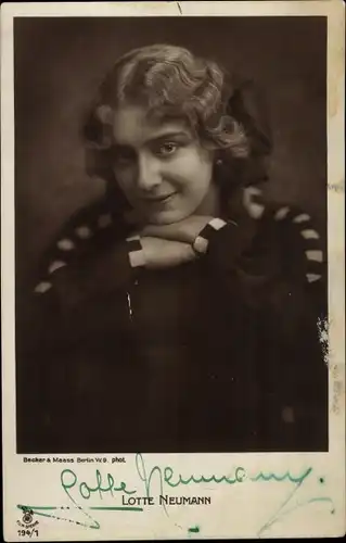 Ak Schauspielerin Lotte Neumann, Portrait, Autogramm, RPH 194/1