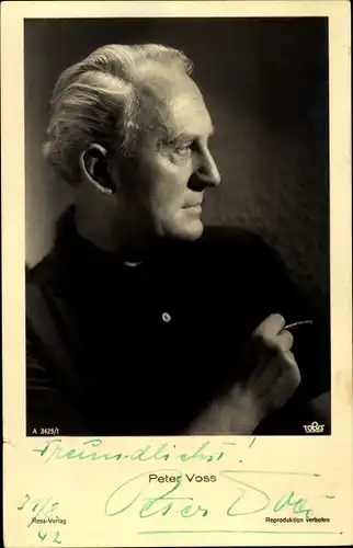 Ak Schauspieler Peter Voss, Ross A 3425 1, Portrait, Zigarette, Autogramm