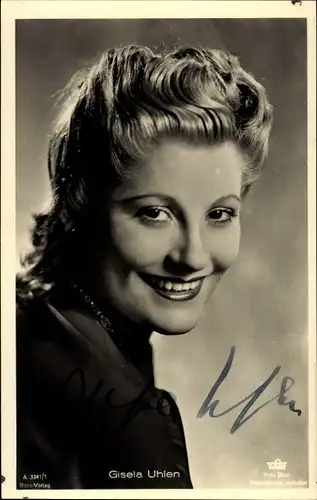 Ak Schauspielerin Gisela Uhlen, Portrait, Ross Verlag A 3341 1, Tobis Film, Autogramm