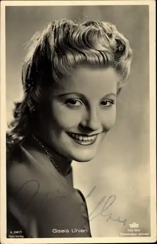 Ak Schauspielerin Gisela Uhlen, Portrait, Ross Verlag A 3341 1, Tobis Film, Autogramm