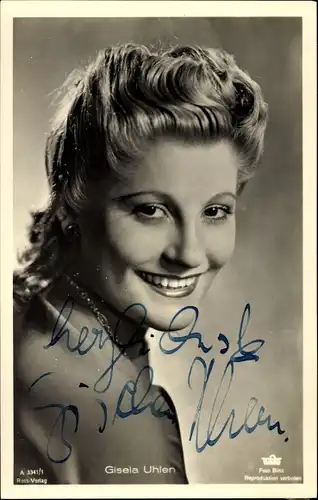 Ak Schauspielerin Gisela Uhlen, Portrait, Ross Verlag A 3341 1, Tobis Film, Autogramm