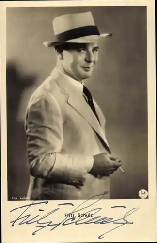 Ak Schauspieler Fritz Schulz, Portrait, Zigarette, Autogramm
