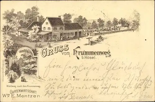 Litho Hösel Ratingen im Kreis Mettmann, Gartenwirtschaft Krummenweg