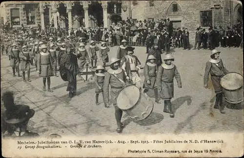 Ak Mechelen Mecheln Malines Flandern Antwerpen, Festzug O.L.V. van Hanswijck 1913, Bogenschützen