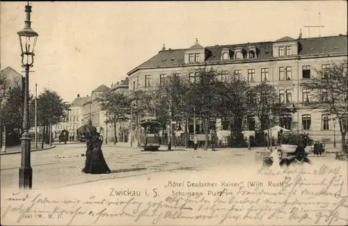 Ak Zwickau in Sachsen, Hotel Deutscher Kaiser, Schumann Platz