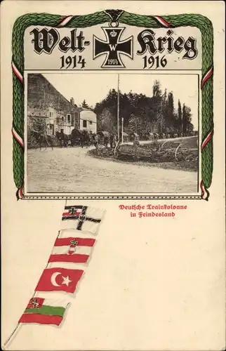 Passepartout Ak Deutsche Trainkolonne in Feindesland, Eisernes Kreuz, I WK