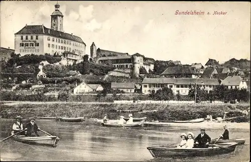 Ak Gundelsheim am Neckar Württemberg, Schloss Hornegg, Ruderparie
