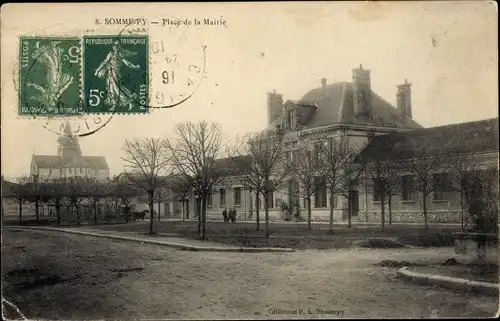 Ak Somme Py Sommepy Tahure Marne, Place de la Mairie