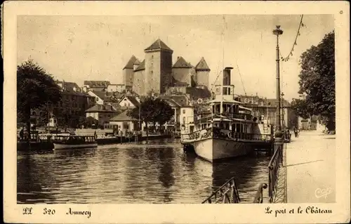 Ak Annecy Haute Savoie, Hafen und Schloss